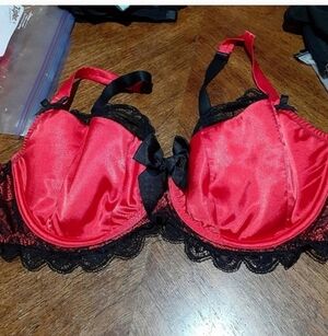 Cacique 44dd red satin&black lace sexy bra